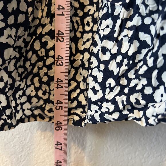 J Crew Midi Dress Womens Medium Blue White Leopard Print Puff Sleeve Tiered Boho - Picture 8 of 13